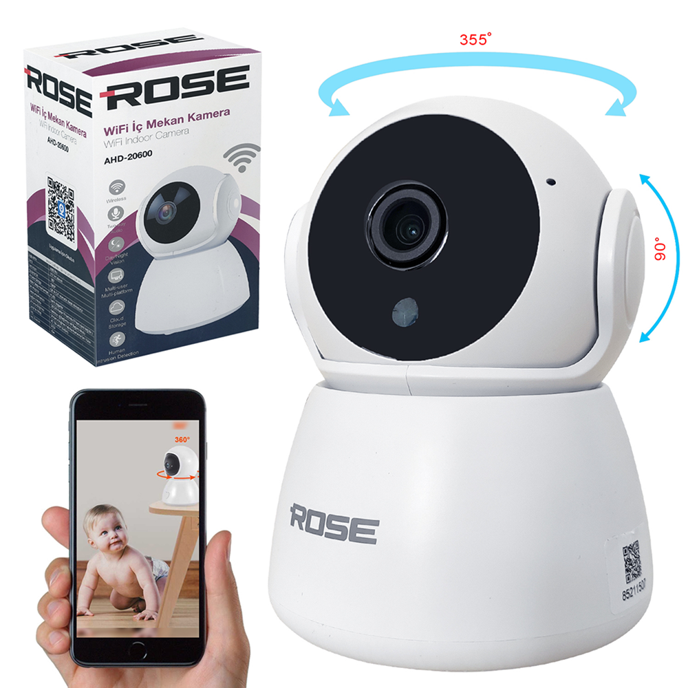 ROSE WİFİ KAMERA AHD-20600 2MP 1080P ÇİFT ANTENLİ WİFİ İÇ MEKAN GÜVENLİK KAMERASI