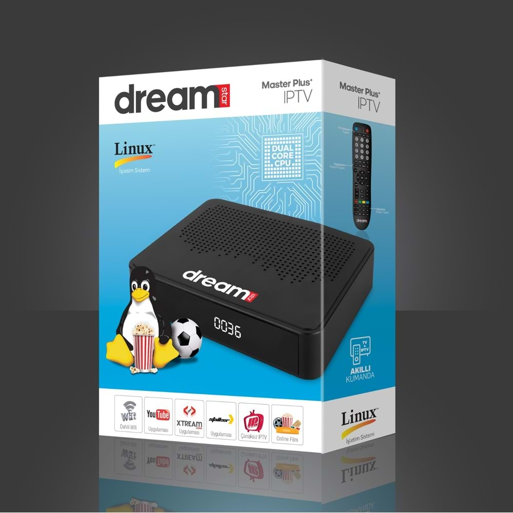 DREAMSTAR MASTER PLUS LİNUX İŞLETİM SİSTEMİ DAHİLİ WİFİ ÇİFT ÇEKİRDEKLİ İŞLEMCİ AKILLI KUMANDA 2GB RAM HD UYDU ALICISI