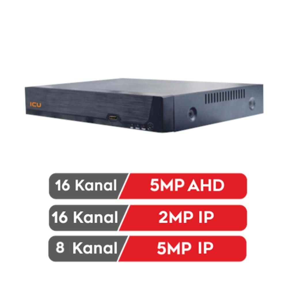 IC HD 5MN16-1XM 16 KANAL 1080P 5MP DESTEKLİ AHD DVR KAYIT CİHAZI