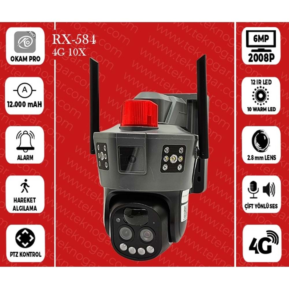 X5TECH RX-584GZ 4G SİM KART DESTEĞİ 2 KAMERALI 3 MP WİFİ PTZ RENKLİ GECE GÖRÜŞLÜ DAHİLİ SİREN SÜREKLİ İNSAN TAKİBİ HAREKET ALGILAMA AKILLI ÇİFT IŞIKLI İP KAMERA