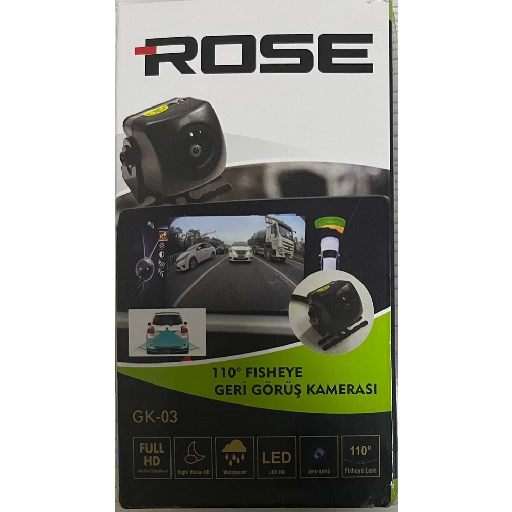 ROSE GK-03 AHD 1080P GECE GÖRÜŞLÜ YAĞMUR GEÇİRMEZ 110 DERECE AÇILI BALIK GÖZÜ ARAÇ KAMERASI