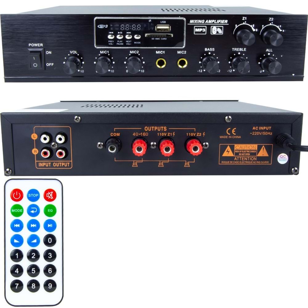 IRONSTAR PA-82T 80WAT 100V USB/B.TUT/SD ÇİFTB. TRAFO ANFİ