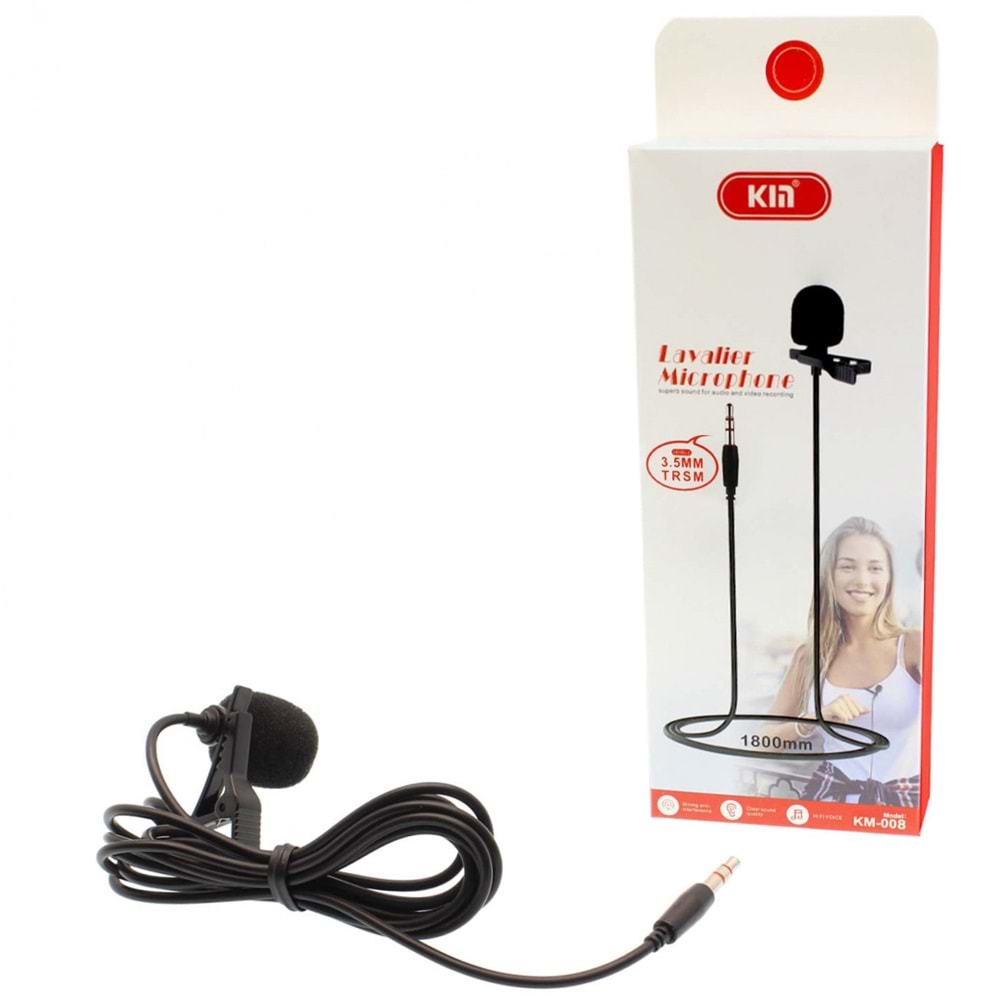 YAKA MİKROFONU 3.5 MM 3 BOĞUMLU AUX KABLOLU YOUTUBER YAKA MİKROFONU KM-007