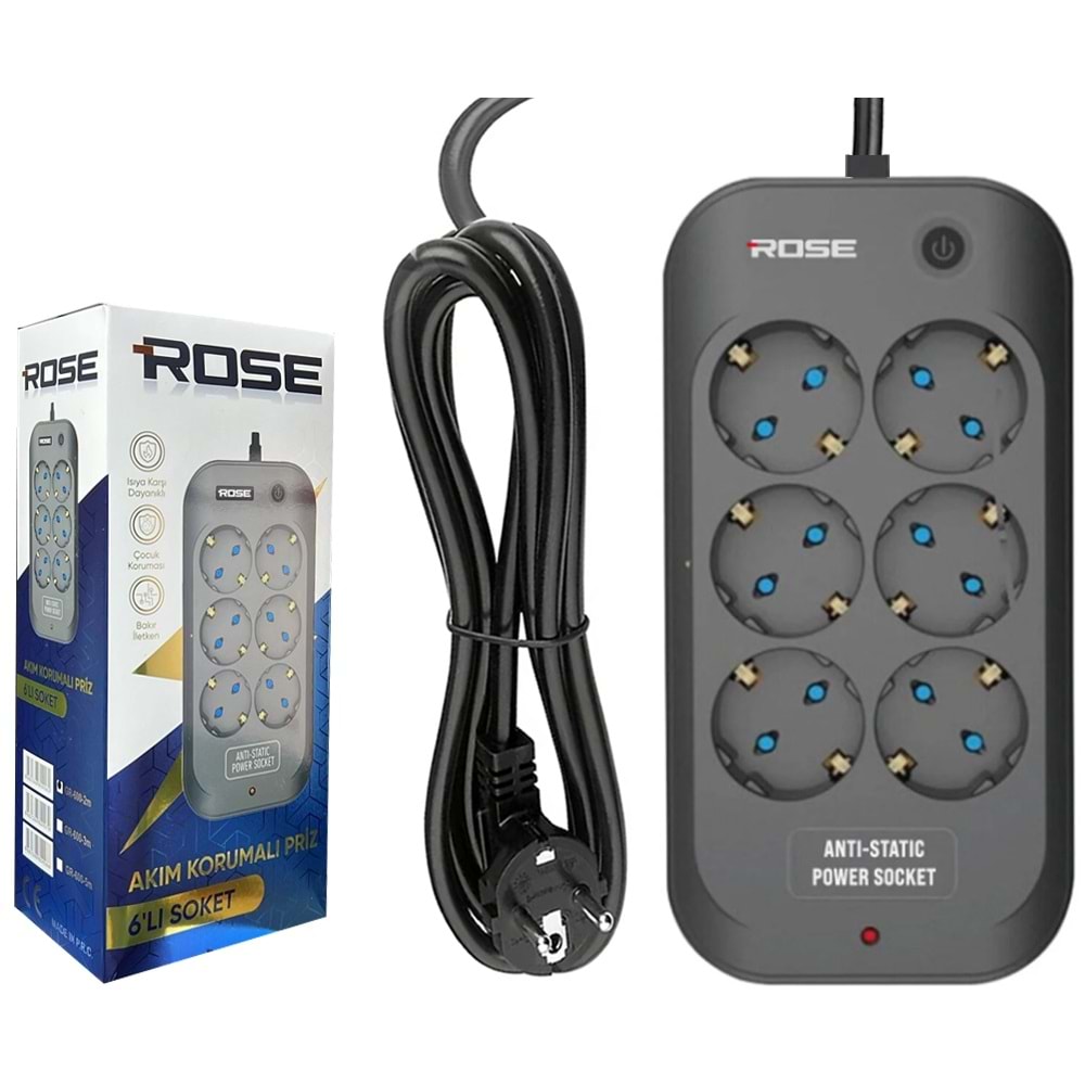 ROSE GR-6003M 6LI AKIM KORUMALI 16A 3X1,5MM KABLO 3 METRE PRİZ
