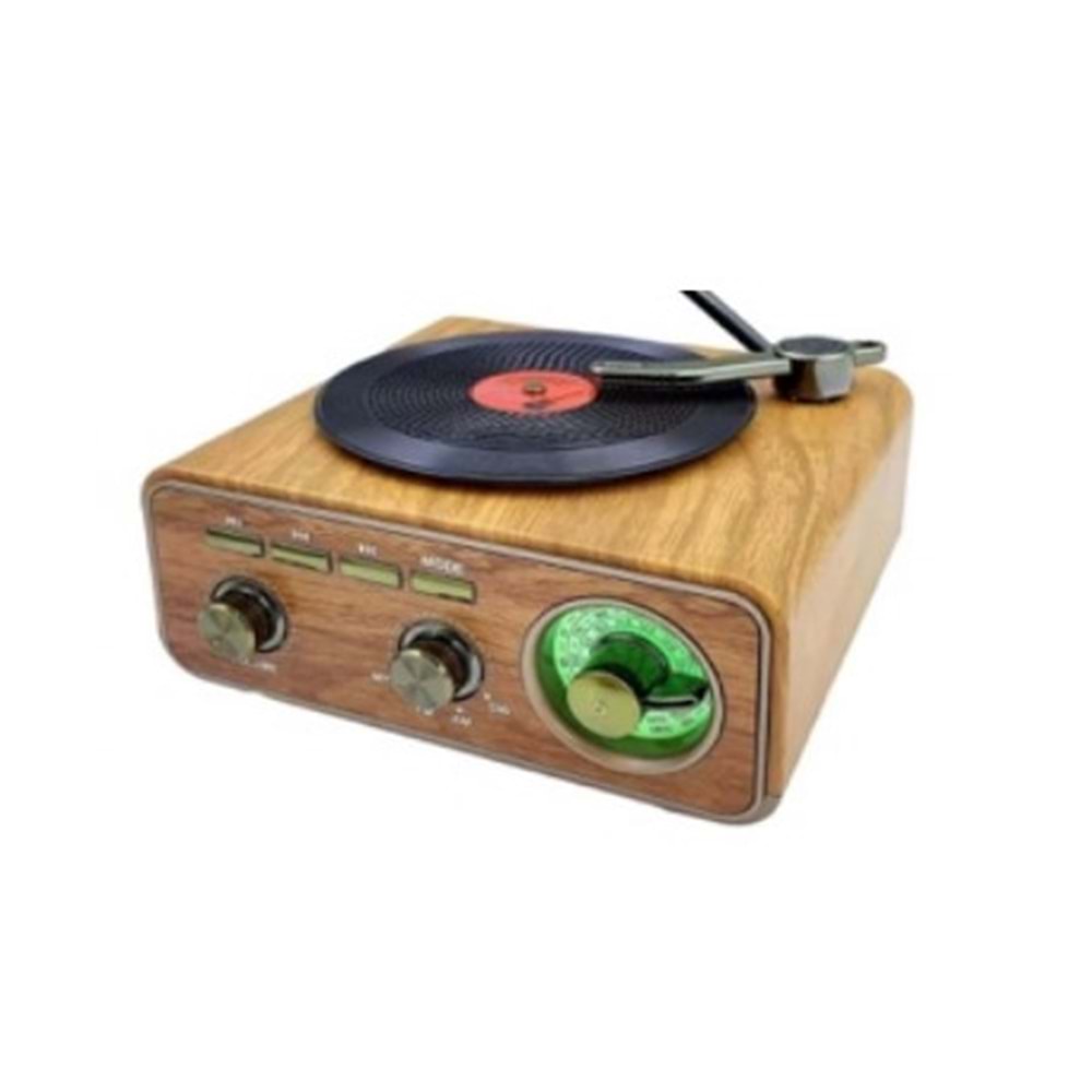 ROSE SP-424 PİKAP GÖRÜNÜMLÜ AHŞAP DESENLİ FM RADYO USB MİCRO SD AUX TAŞINABİLİR BLUETOOTH HOPARLÖR MEİER MD-1317BT BT-888