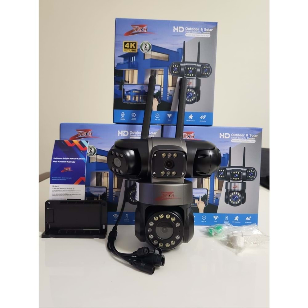 ZTECH ZR-Z6PRO 4 KAMERALI GECE GÖRÜŞLÜ ÇİFT YÖNLÜ SESLİ AKILLI ALARM 4X2MP PTZ WİFİ KAMERA