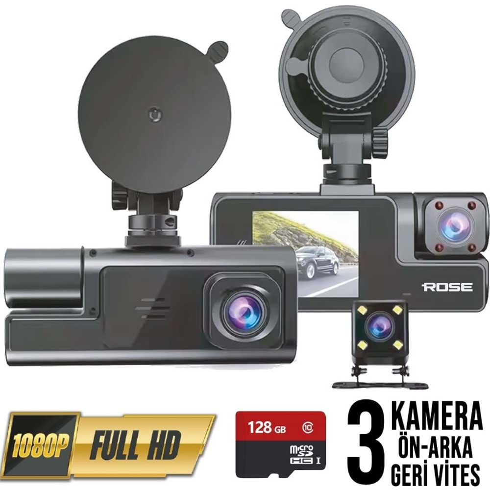 WOLFSTAR MR-15 FULL HD 1296P SÜPER HD 3 KAMERALI ARAÇ KAMERASI ÖN KAMERA ARKA KAMERA GERİ VİTES KAMERASI 128GB DESTEKLİ
