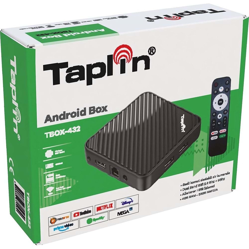 TAPLİN TBOX-432 4GB RAM 32GB HAFIZA SES KOMUTLU AİR KUMANDA SINIRSIZ XTREAM