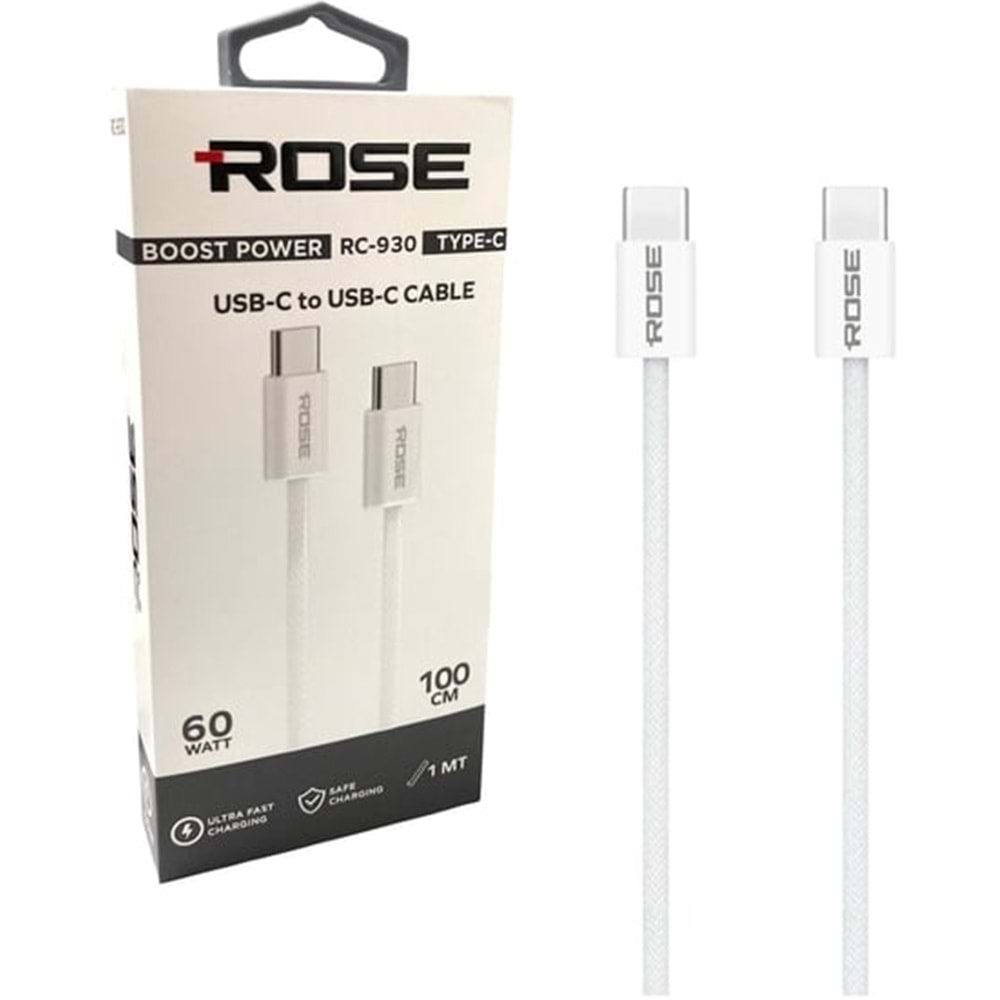 ROSE RC-930 ÖRGÜLÜ TYPE-C TYPE-C 60W 100CM DATA HIZLI ŞARJ KABLOSU
