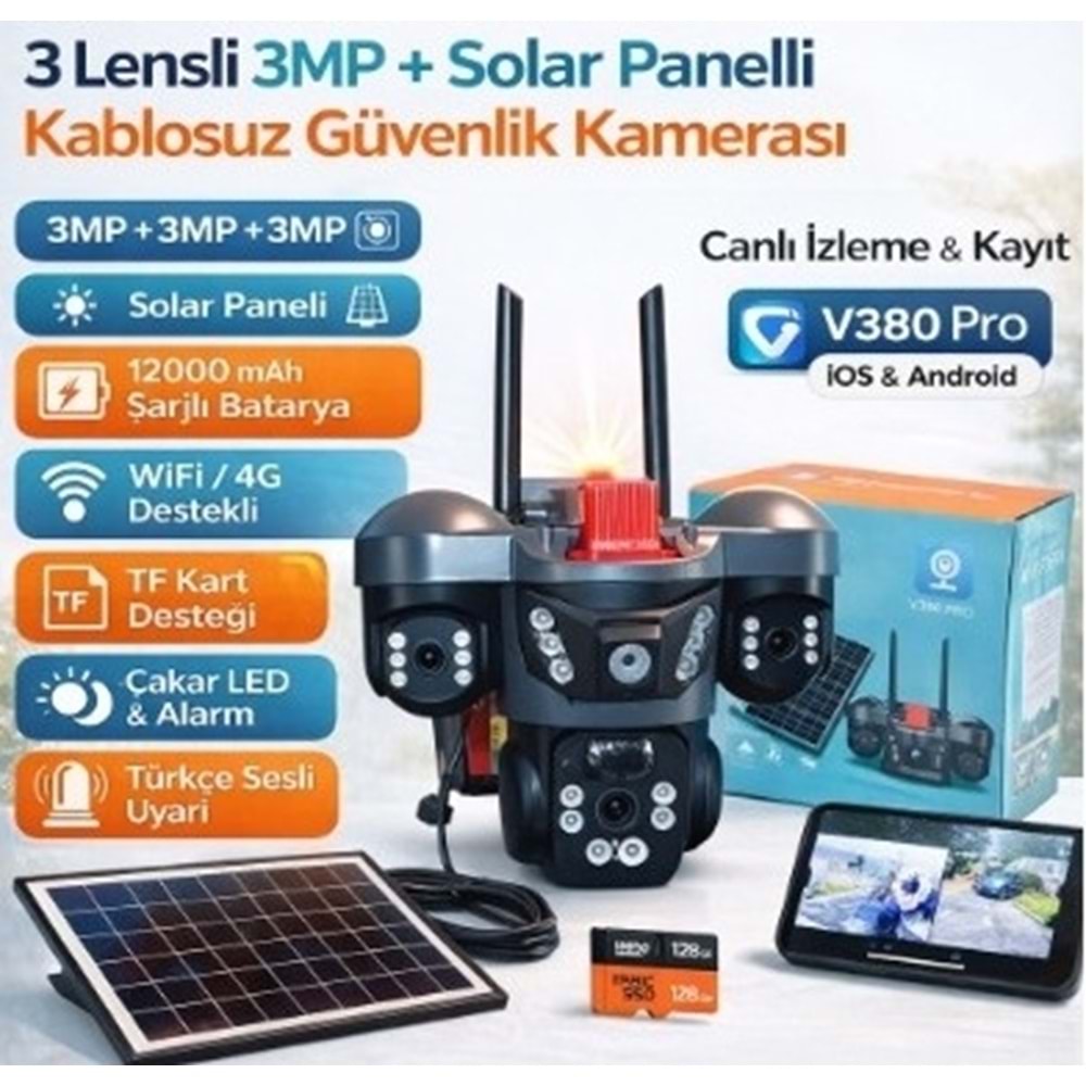 X5TECH RX-66WS 3 KAMERALI WİFİ / SOLAR 12000MAH V380 PRO