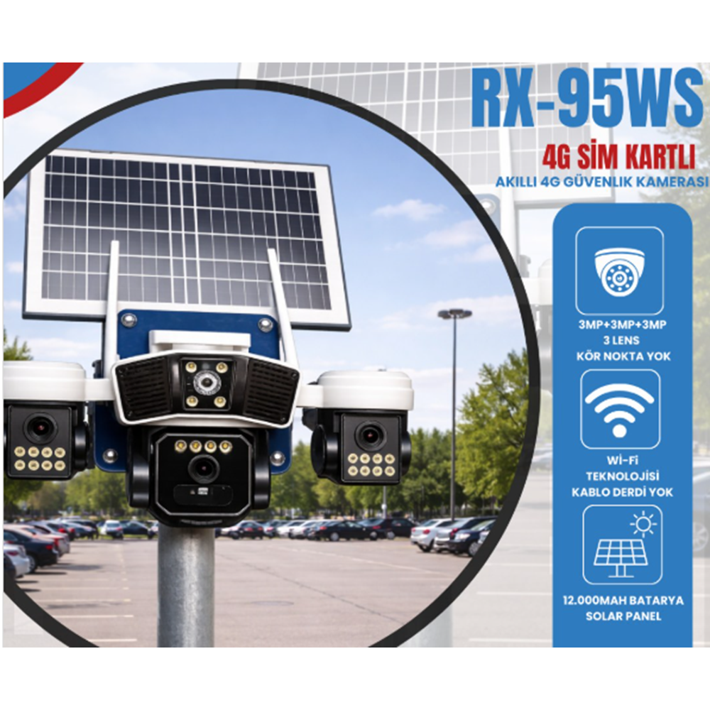 X5TECH RX-95WS 3 KAMERALI WİFİ / SOLAR 12000MAH V380 PRO