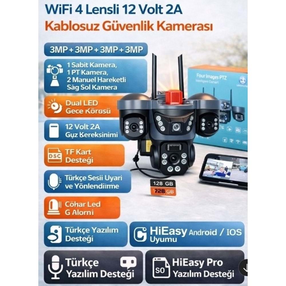 X5TECH RX-75W 4 KAMERALI 3MP+3MP+3MP+3MP WİFİ HİEASY