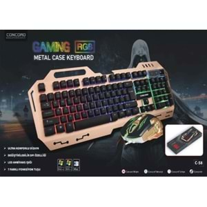 CONCORD C58 GAMİNG RGB IŞIKLI KABLOLU KLAVYE MOUSE SETİ