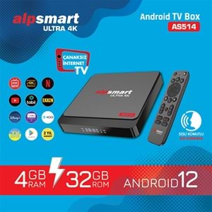 ALPSMART AS514 4K 4GB RAM 32GB HAFIZA SESLİ KOMUTLU AIR KUMANDA ALLWİNNER H618 İŞLEMCİ ANDROİD 12 1 YIL FREE XTREAM TV ANDROİD UYDU CİHAZI