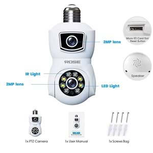 ROSE AHD-30125 İÇ MEKAN 220V İLE ÇALIŞAN ÇİFT KAMERALI 360 DERECE DÖNEBİLEN WİFİLİ GECE GÖRÜŞLÜ MİKROFONLU WİRELESS PTZ KAMERA