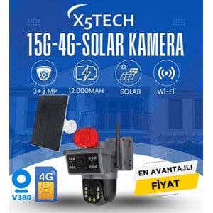X5TECH RX-15G 3MP+3MP 4G SİM KARTLI SOLAR GÜNEŞ PANEL 12000MAH SESLİ UYARI SİSTEMİ GECE GÖRÜŞLÜ HAREKET ALGILAMA PTZ KAMERA