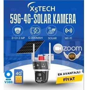 X5TECH RX-58G 3MP+3MP 4G SİM KARTLI SOLAR GÜNEŞ PANEL 12000MAH SESLİ UYARI SİSTEMİ GECE GÖRÜŞLÜ HAREKET ALGILAMA PTZ KAMERA