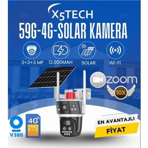 X5TECH RX-59G 10X ZOOM 3MP+3MP 4G SİM KARTLI SOLAR GÜNEŞ PANEL 12000MAH SESLİ UYARI SİSTEMİ GECE GÖRÜŞLÜ HAREKET ALGILAMA PTZ KAMERA