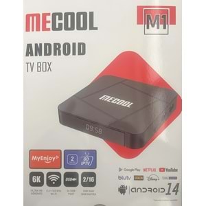RİOSAT MECOOL M1 2GB RAM 16GB HAFIZA 6K ULTRA HD ANDROİD 14 ALLWİNNER H618 İŞLEMCİ 2.4GHZ WİFİ ETHERNET GİRİŞLİ ANDROİD TV BOX