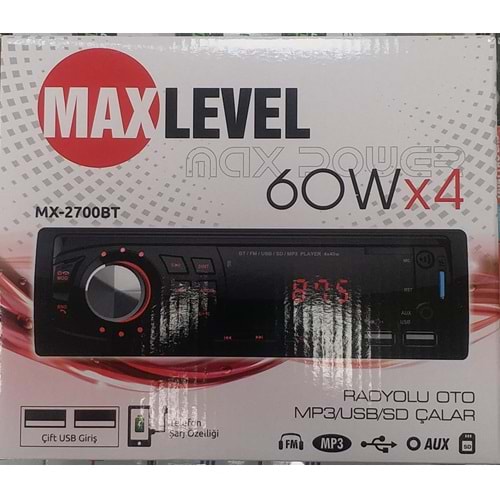 MAXLEVEL MX-2700BT TEYP 4X60 BLUETOOTH ÇİFT USB GİRİŞ