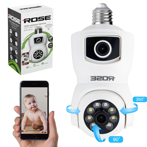 ROSE AHD-30125 İÇ MEKAN 220V İLE ÇALIŞAN ÇİFT KAMERALI 360 DERECE DÖNEBİLEN WİFİLİ GECE GÖRÜŞLÜ MİKROFONLU WİRELESS PTZ KAMERA