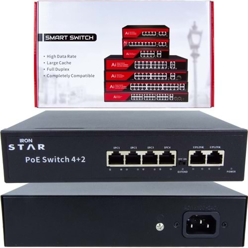 İRONSTAR 04G20GB 4+2 10/100/1000MBPS SMART TAMAMI GİGABİT POE SWITCH