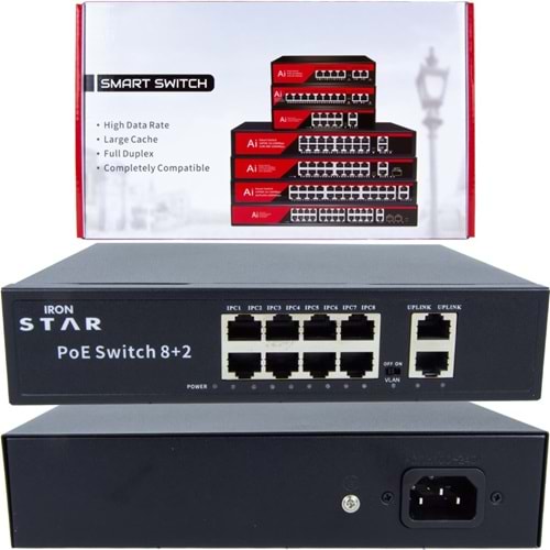 İRONSTAR 08G20GB 8+2 10/100/1000MBPS SMART TAMAMI GİGABİT POE SWITCH
