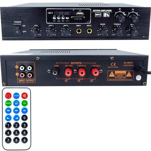 IRONSTAR PA-82T 80WAT 100V USB/B.TUT/SD ÇİFTB. TRAFO ANFİ