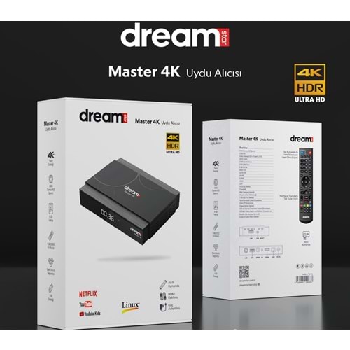 DREAMSTAR MASTER 4K 1GB RAM 8GB HAFIZA ARM CORTEX A53 LİNUX İŞLEMCİ DAHİLİ WİFİ ANDROİD UYDU ALICISI