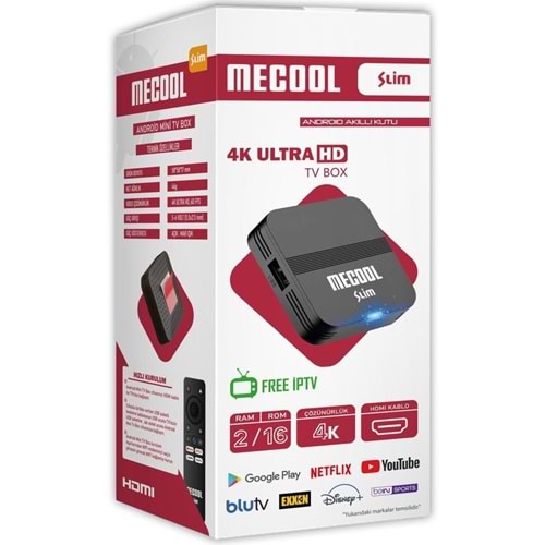 RİOSAT MECOOL SLİM 2GB RAM 16GB HAFIZA 2 YIL FREE XTREAM 4K ULTRA HD 60 FPS QUAD CORE İŞLEMCİ 2.4GHZ WİFİ ANDROİD TV BOX
