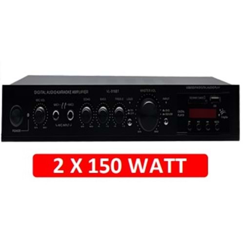 ROSE FR-9180B 2X150W STEREO 4-16OHM ÇIKIŞ MP3 BLUETOOTH SD KART 2 MİKROFON GİRİŞLİ UZAKTAN KUMANDALI ANFİ