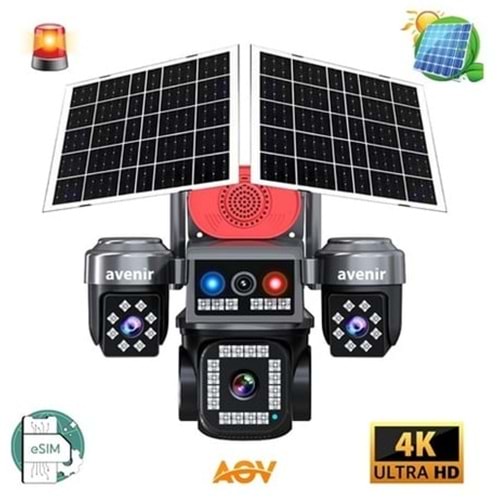 AVENIR AV-S445 4G SİM KARTLI 8MP ULTRA HD FULL COLOR GECE GÖRÜŞLÜ 2 SOLAR PANELLİ GÜNEŞ ENERJİLİ PTZ KAMERA