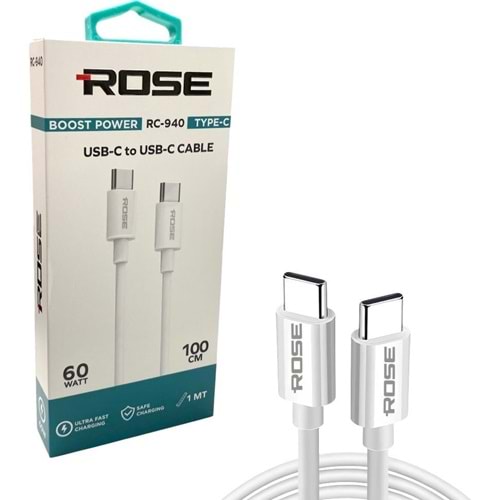 ROSE RC-940 TYPE-C TYPE-C 60W 100CM DATA HIZLI ŞARJ KABLOSU