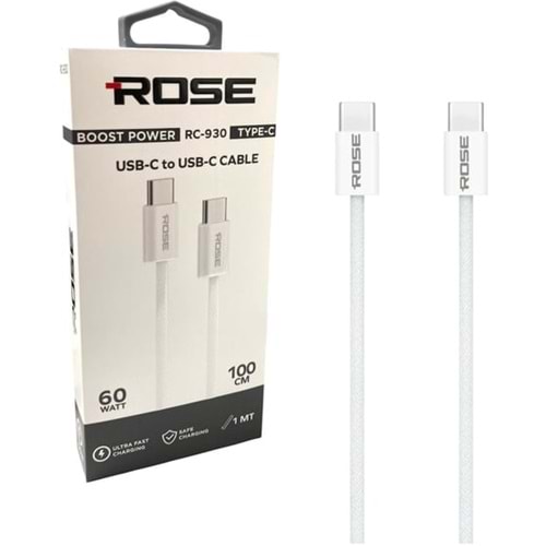 ROSE RC-930 ÖRGÜLÜ TYPE-C TYPE-C 60W 100CM DATA HIZLI ŞARJ KABLOSU