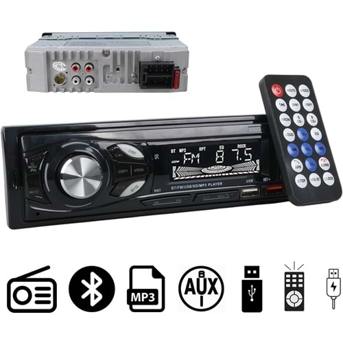 CARSTAR CS-107 7 RENKLİ ÇİFT USB/SD/FM/AUX/BLUETOOTH KUMANDALI OTO TEYP 4X60 WATT