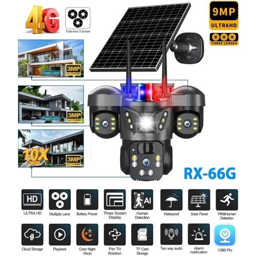 X5TECH RX-66G 3 KAMERALI 1 TANESİ 10X 4G/SOLAR 12000MAH V380
