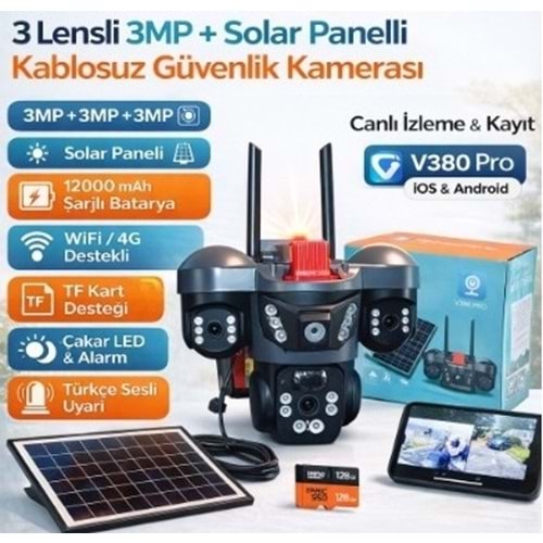 X5TECH RX-66WS 3 KAMERALI WİFİ / SOLAR 12000MAH V380 PRO