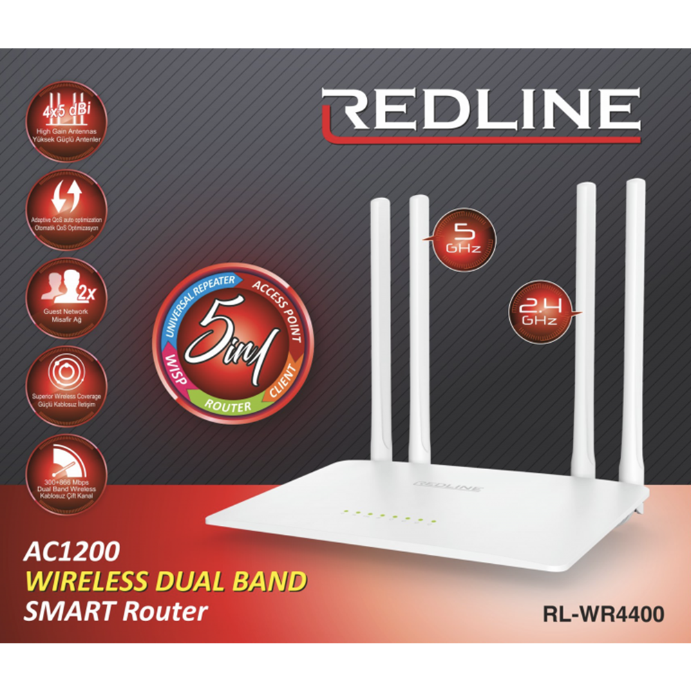 REDLİNE RL-WR4400 AC1200 1200 MBPS SMART ROUTER