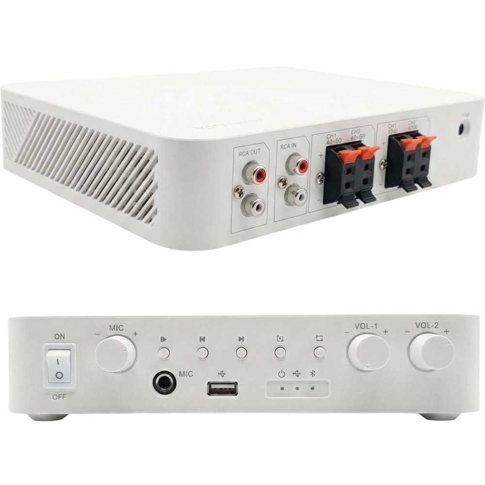 HİKVİSİON DS-QAE0A60G1-VB 60W 2 BÖLGELİ ANALOG ANFİ TRAFOSUZ ANFİ USB/BLUETOOTH/MİK/RCA