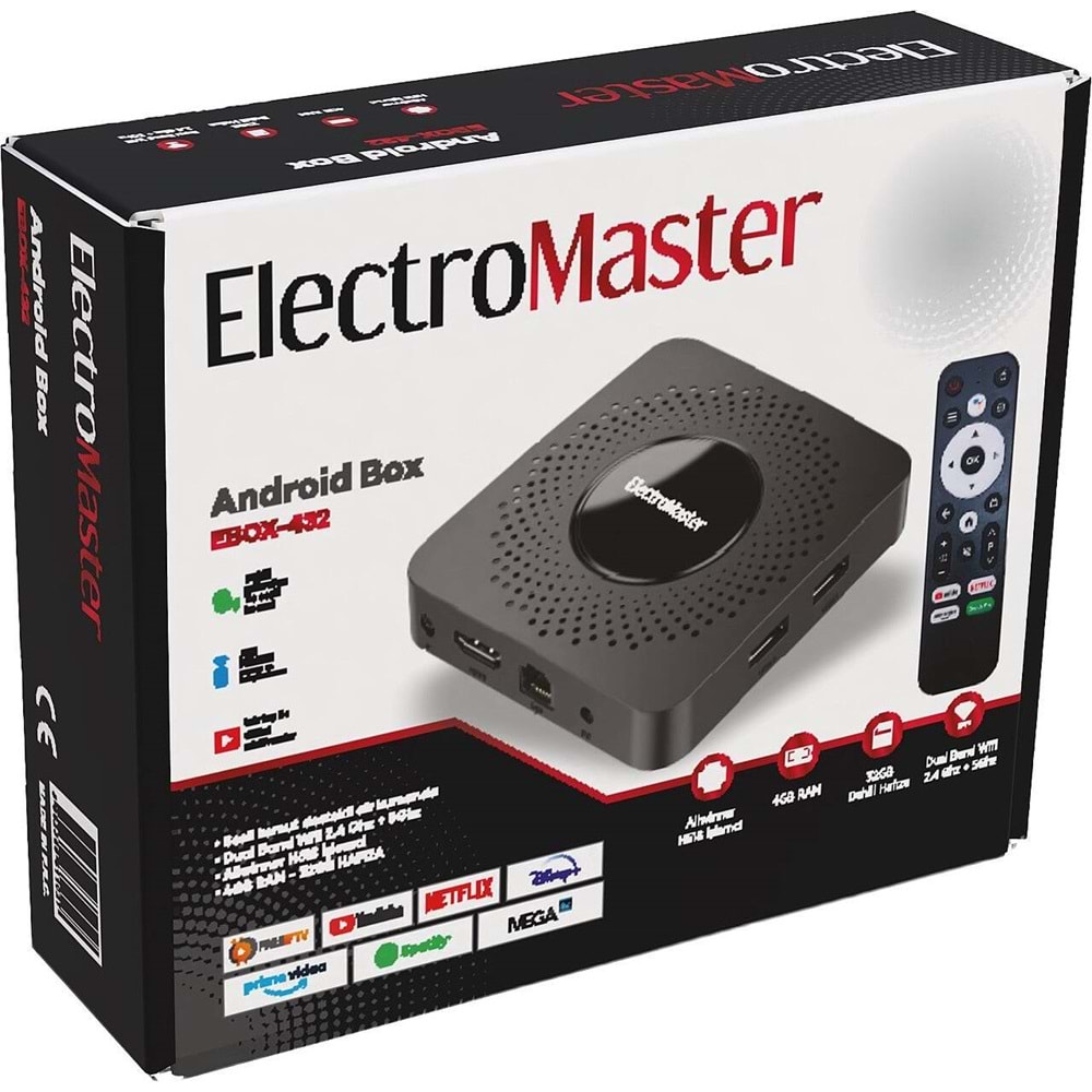 ELEKTROMASTER EBOX-432 4GB RAM 32GB HAFIZA SES KOMUTLU AİR KUMANDA SINIRSIZ XTREAM