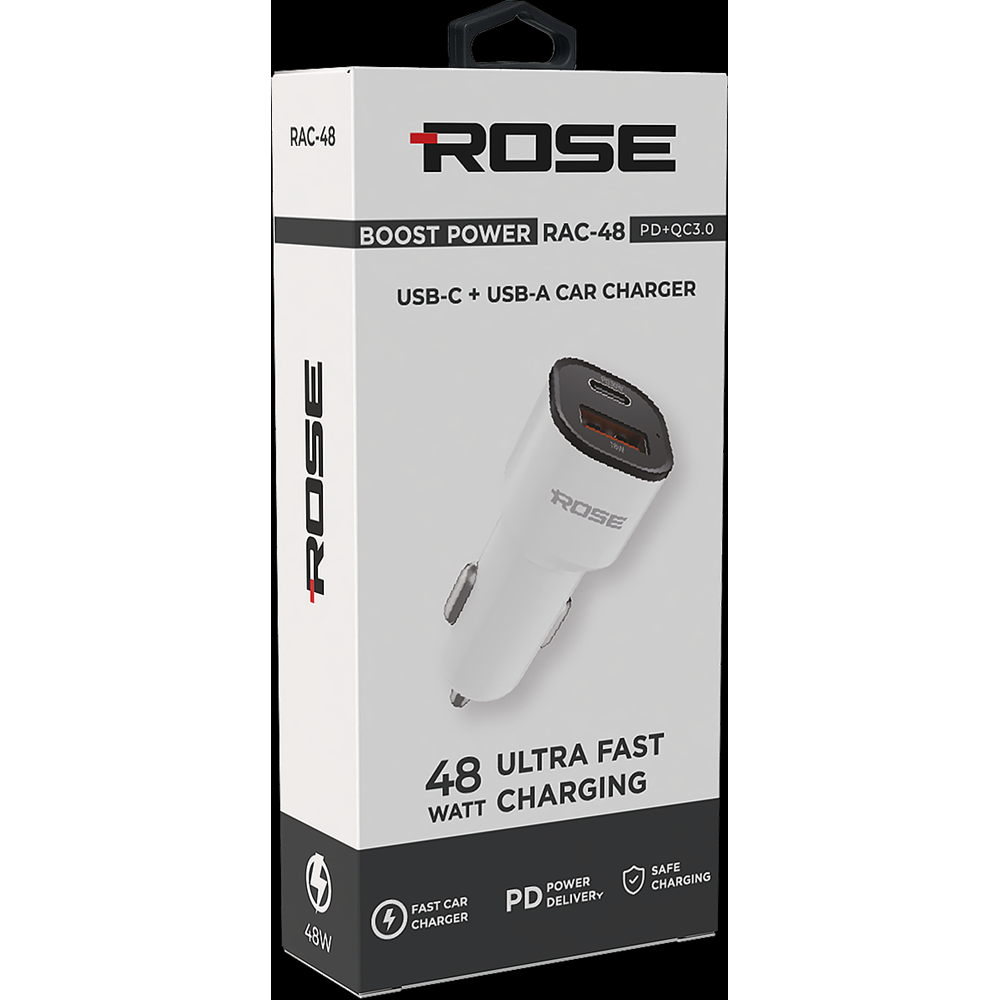ROSE RAC-48 48WATT USB-C + USB-A ULTRA HIZLI ARAÇ ŞARJ BAŞLIĞI