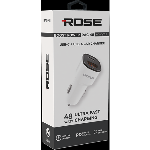 ROSE RAC-48 48WATT USB-C + USB-A ULTRA HIZLI ARAÇ ŞARJ BAŞLIĞI