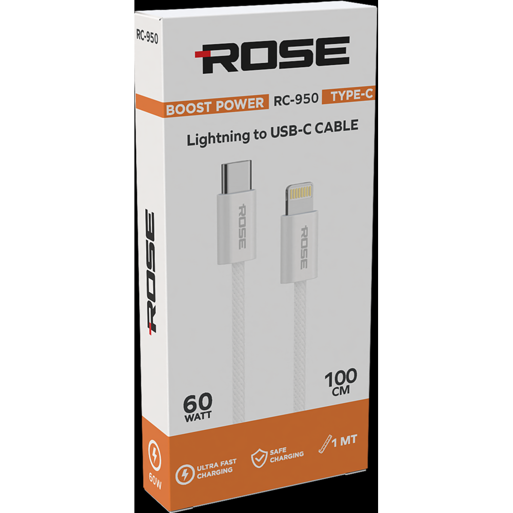 ROSE RC-950 TYPE-C TO LIGHTNING 60W 100CM DATA HIZLI ŞARJ KABLOSU